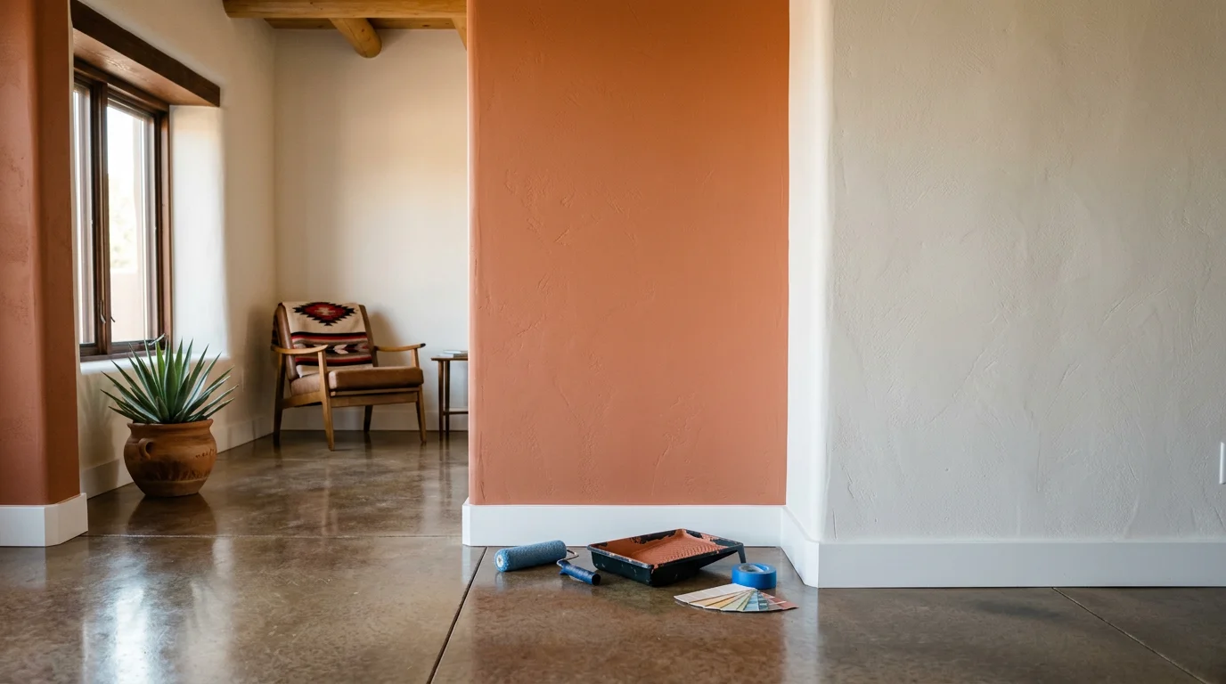 Finished interior room in Albuquerque with coordinated paint colors and a glossy epoxy floor