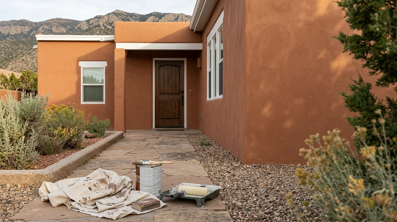 Painter in Albuquerque applying paint to an interior wall during a home painting project