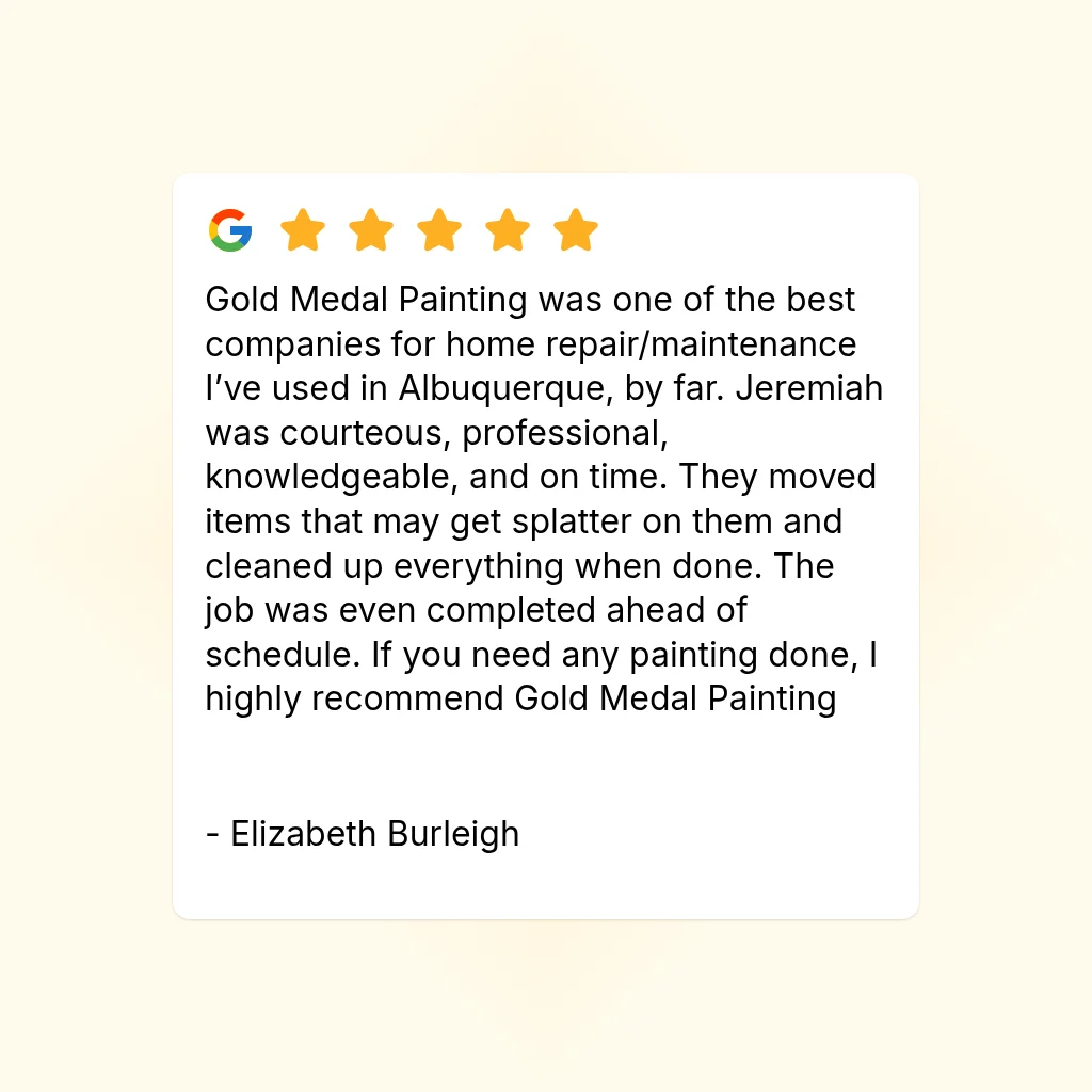 Five-star Google customer review card praising a painting company's professionalism and cleanup