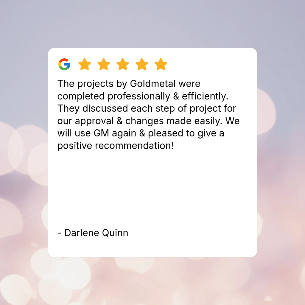 Five-star Google review card from Darlene Quinn praising Gold Medal Painting's professionalism and efficiency